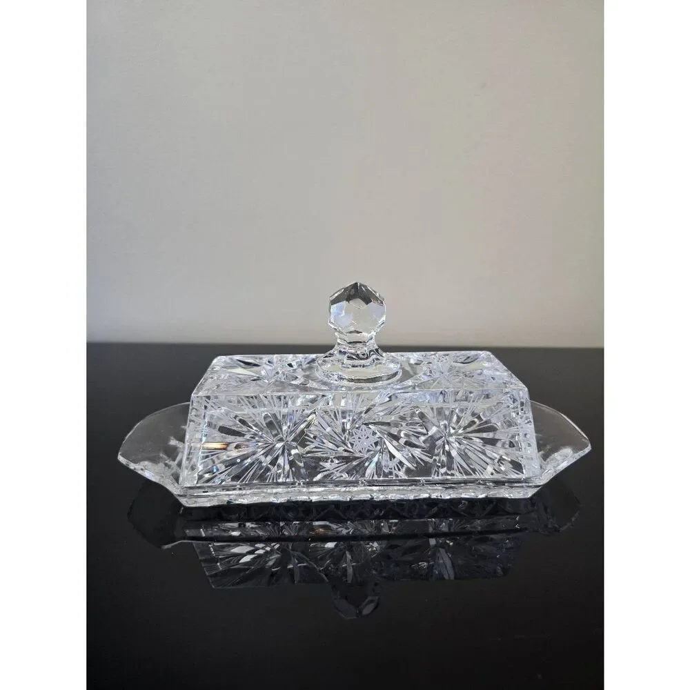Crystal Butter Dish Diamond Cut Style